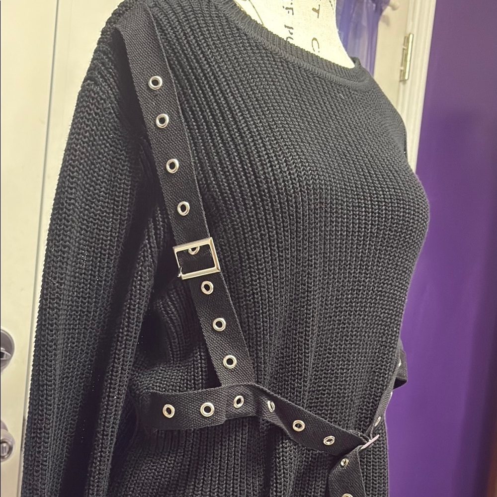 Killstar Black Sweater with Strap Details - Picture 2 of 7
